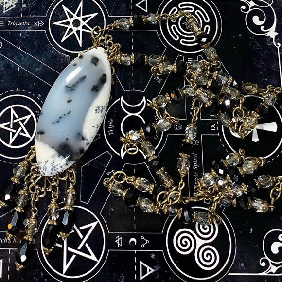 Dendritic Agate Long Statement Necklace - Picture 2 of 2